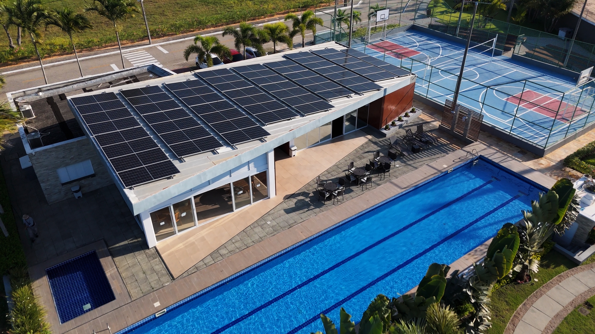 Clube com energia solar visto de cima